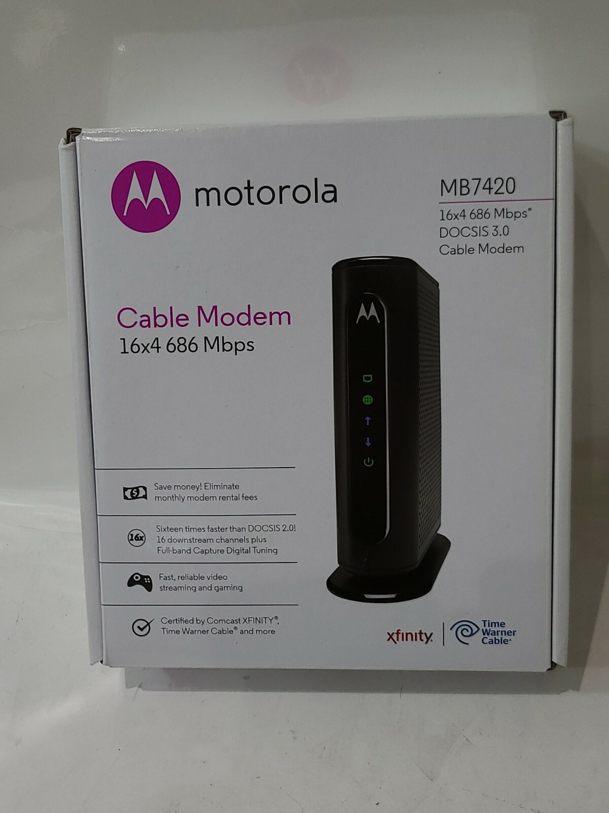Motorola MB7420 686mbps 16×4 DOCSIS 3.0 Cable Modem + Box
