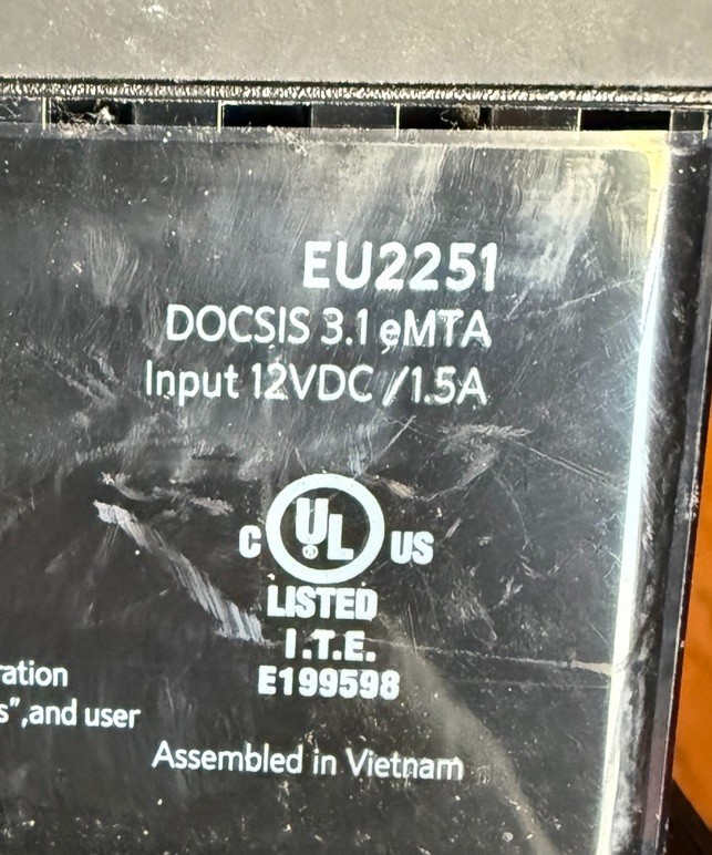 Hitron Cable Modem Model EU2251 DOCSIS 3.1 eMTA Tested WORKS