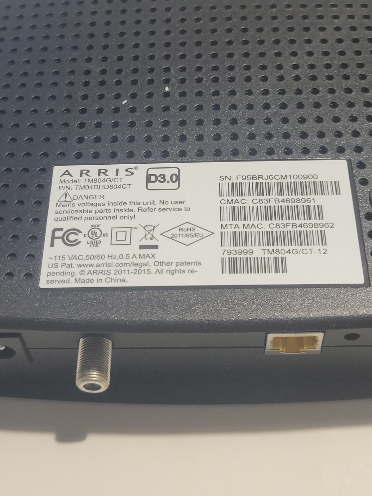 ARRIS TM804G/CT Telephony Cable Modem WIFI