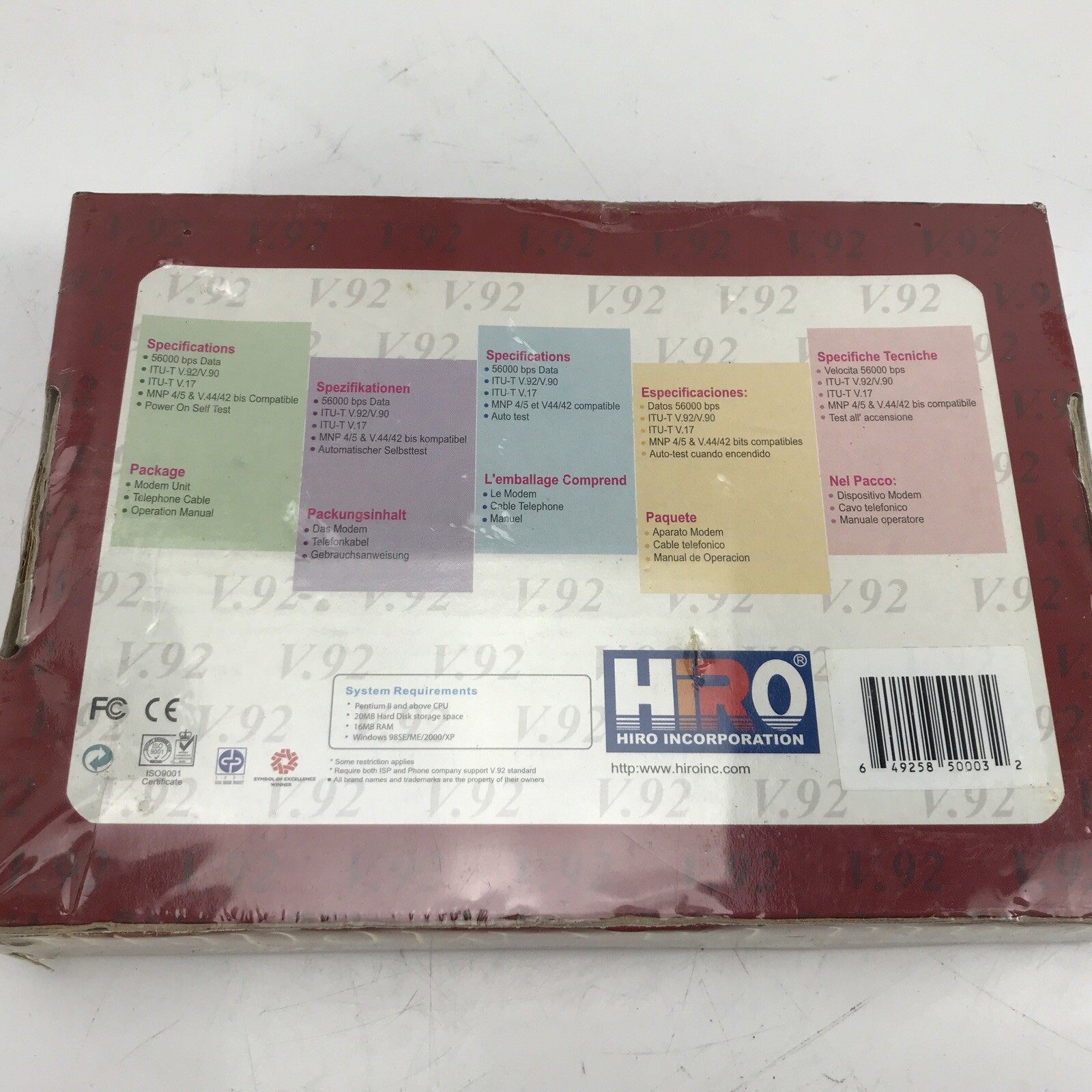 HiRO H50003 V92 56K Internal PCI Data Fax Voice Modem – New In Box
