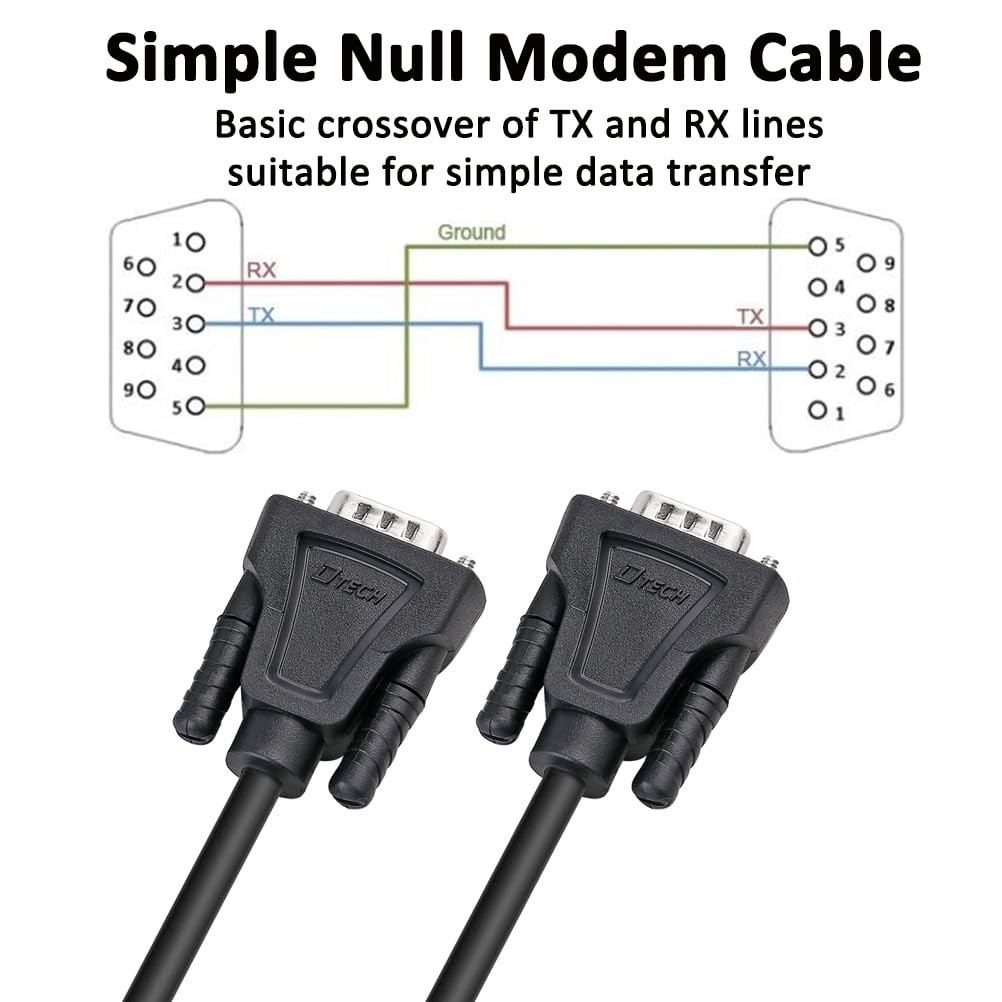 10ft RS232 Serial Cable DB9 Null Modem Male to Male Cord Simple Cross TX RX line